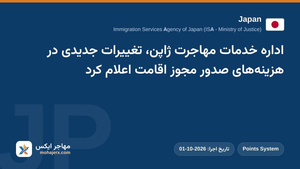 اداره خدمات مهاجرت ژاپن، تغییرات جدیدی در هزینه‌های صدور مجوز اقامت اعلام کرد | Japan | Points System