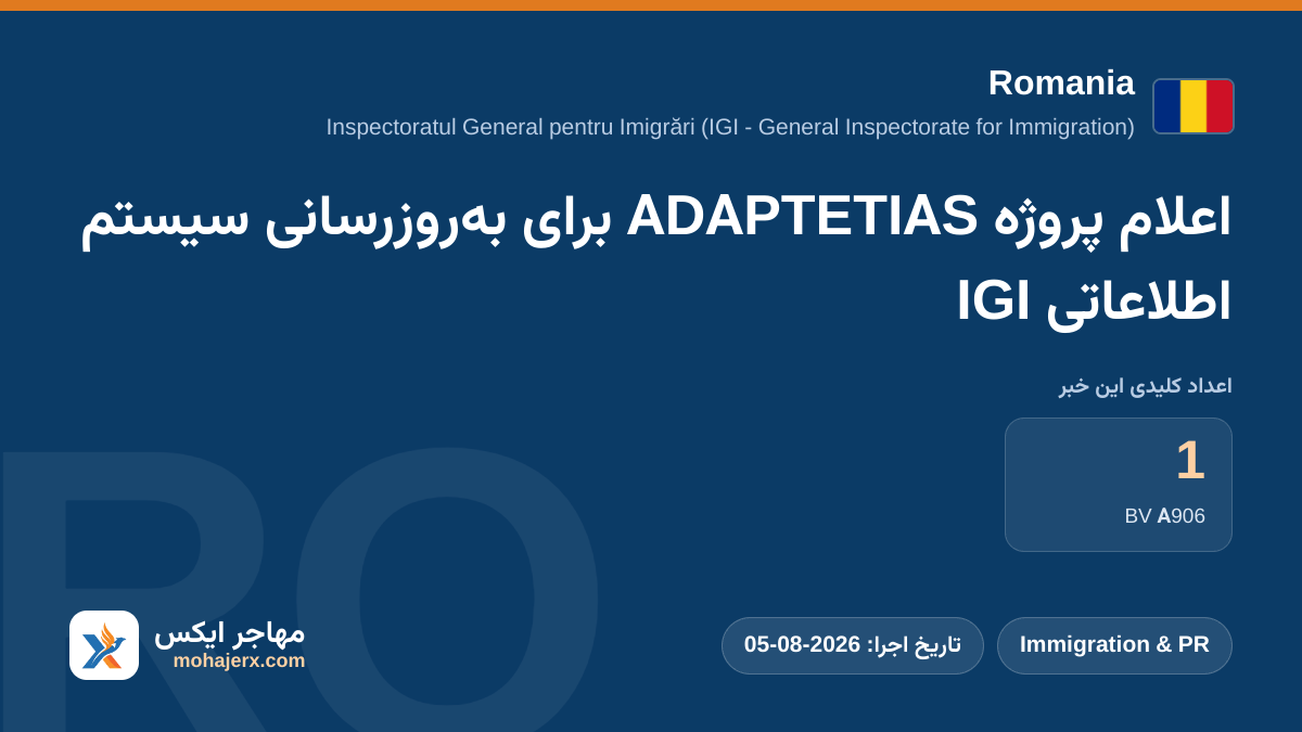 اعلام پروژه ADAPTETIAS برای به‌روزرسانی سیستم اطلاعاتی IGI | Romania | Immigration & PR