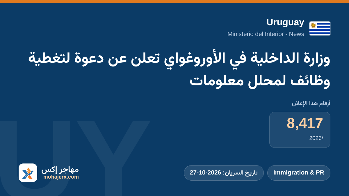 وزارة الداخلية في الأوروغواي تعلن عن دعوة لتغطية وظائف لمحلل معلومات | Uruguay | Immigration & PR