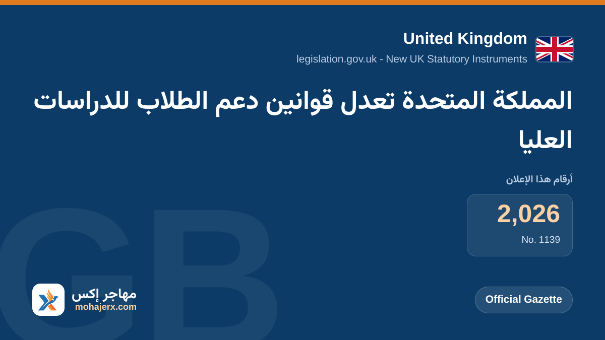 المملكة المتحدة تعدل قوانين دعم الطلاب للدراسات العليا | United Kingdom | Official Gazette