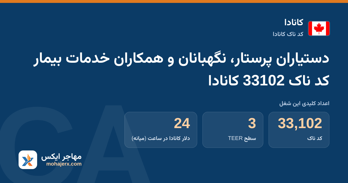 دستیاران پرستار، نگهبانان و همکاران خدمات بیمار کد ناک 33102 کانادا — کد ناک 33102