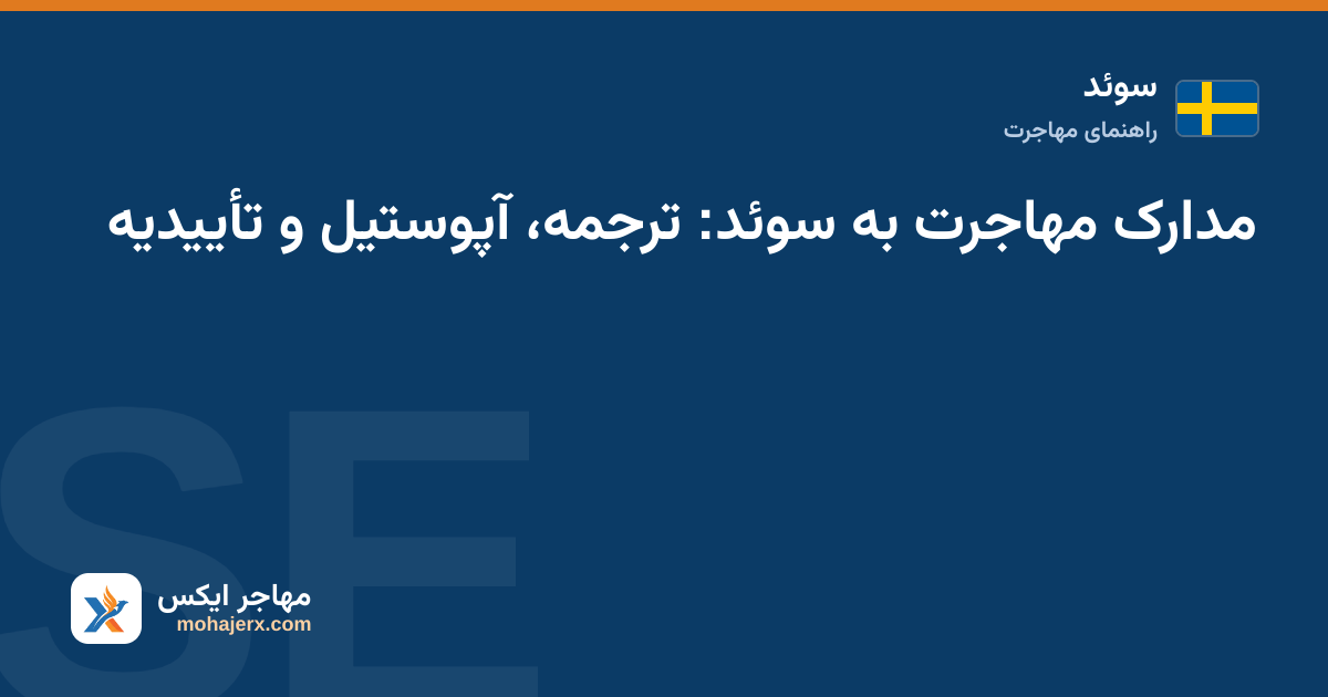 پوشه مدارک اقامت سوئد با گذرنامه و برگه ترجمه روی میز